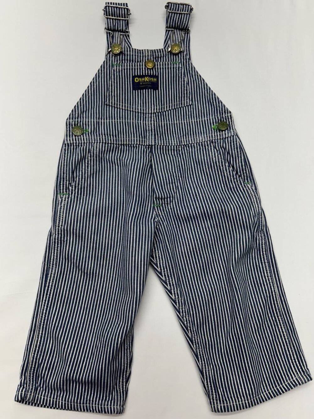Vintage OshKosh BGosh Sanforized Blue & White Striped Overalls Adjustable Straps - Picture 15 of 16